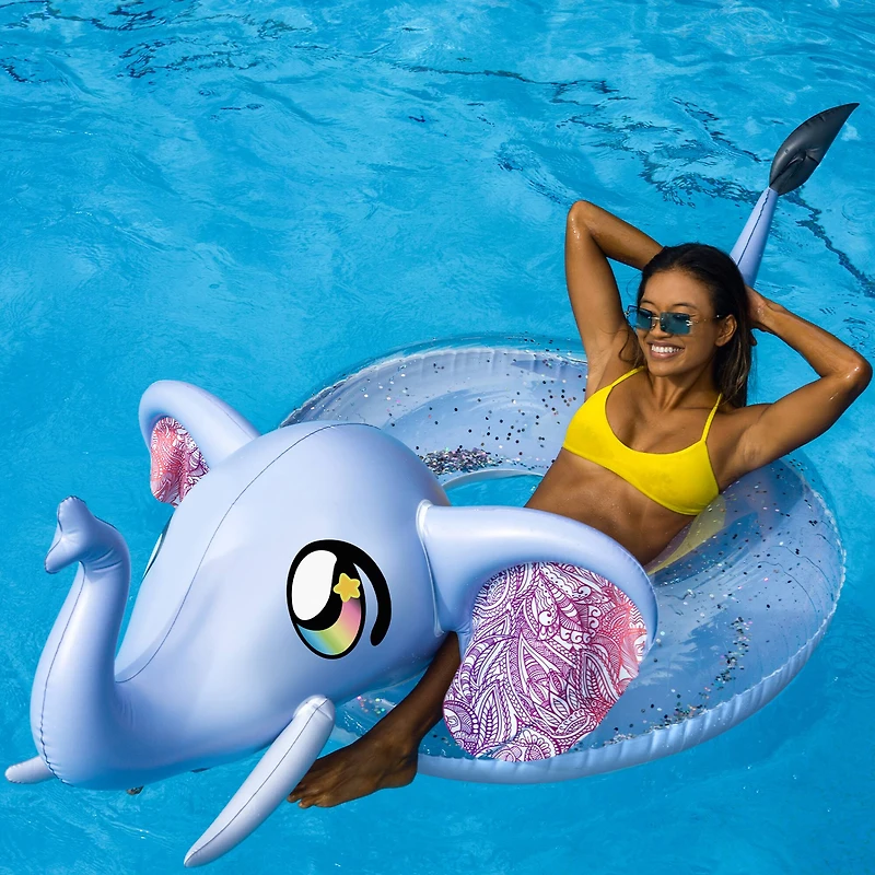 PoolCandy Glitterfied® Elephant Jumbo Pool Tube with Drink Float