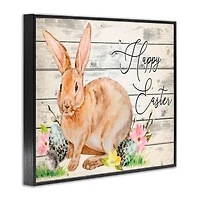 Stupell Industries Spring Floral Happy Easter Bunny Framed Giclee Art
