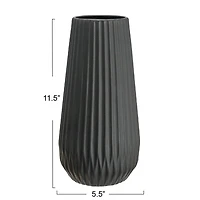 Hello Honey® 11.5" Matte Black Round Stoneware Fluted Vase with Embossed Lines
