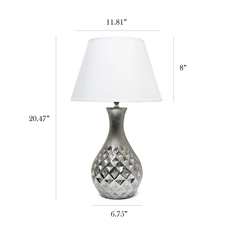 Elegant Designs 20.5" Metallic Silver Geometric Ceramic Table Lamp with White Fabric Shade