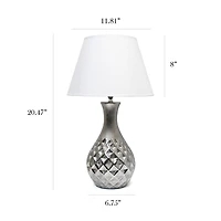 Elegant Designs 20.5" Metallic Silver Geometric Ceramic Table Lamp with White Fabric Shade