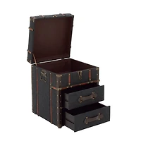 Blue Wood and Linen Traditional Accent Table, 22" x 18" x 18"