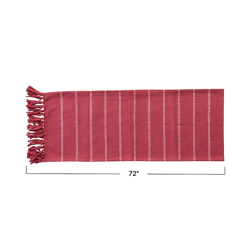 Hello Honey® 72" Red & White Brushed Cotton Flannel Table Runner with Stripes & Fringe
