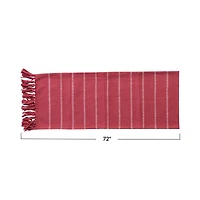 Hello Honey® 72" Red & White Brushed Cotton Flannel Table Runner with Stripes & Fringe