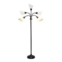 Simple Designs™ 5.5ft. 5-Light Gooseneck Black Floor Lamp with White Shades