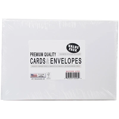 Leader Paper Products White A7 Greeting Cards With Envelopes, 50ct.
