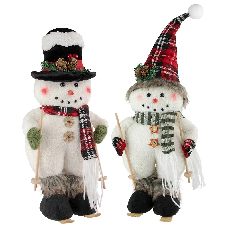15" Winter Skiing Snowmen Christmas Table Top Decoration Set