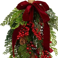 28" Christmas Joy Cypress, Red Berry & Pinecone Teardrop Swag