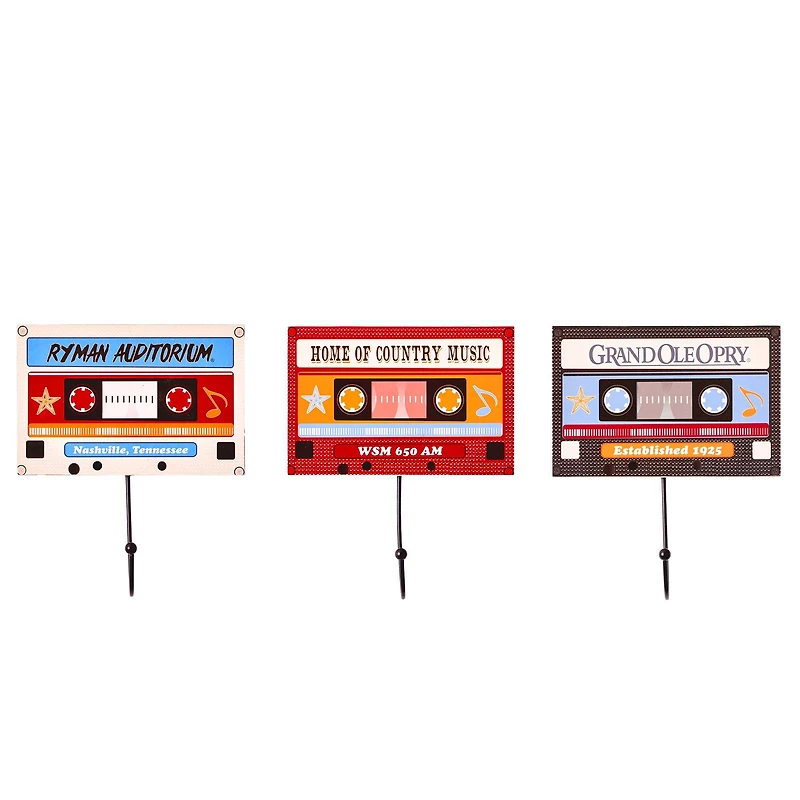 American Art Decor Grand Ole Opry Wooden Cassette Tape Wall Hook Set of 3 - 4" H x 6" L