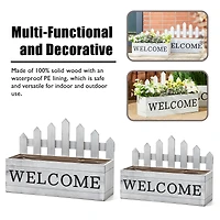 Glitzhome® White Wood WELCOME Fence-Inspired Planter Stand Set