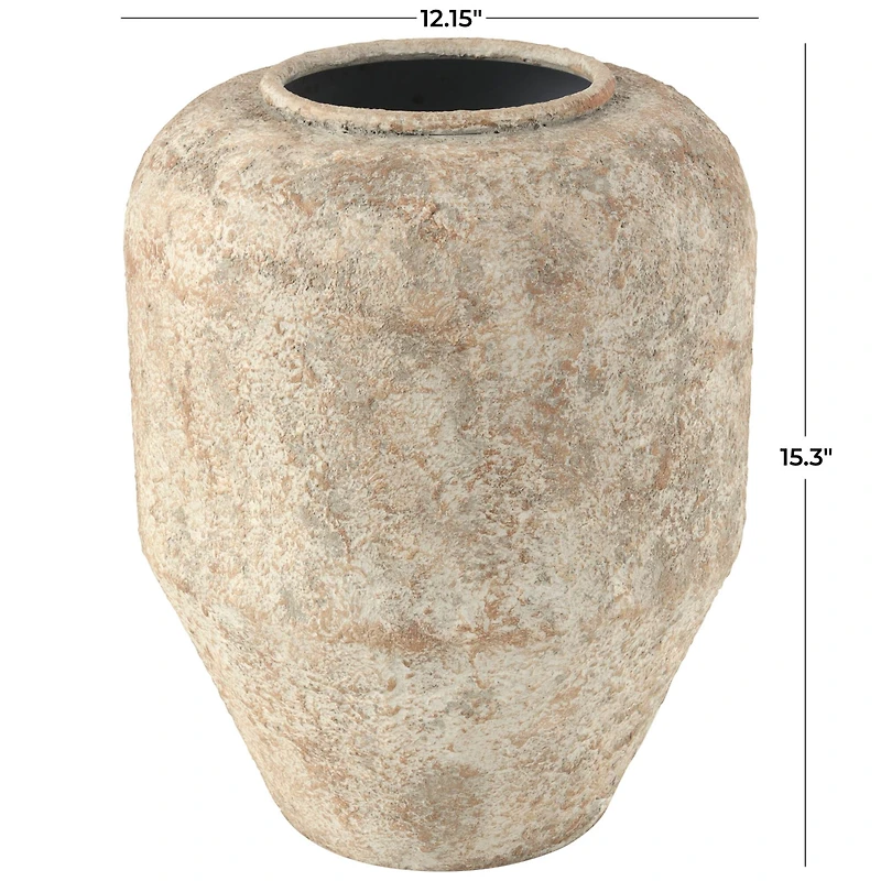 15" Beige Distressed Metal Vase