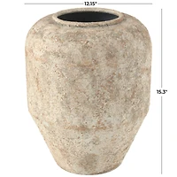 15" Beige Distressed Metal Vase