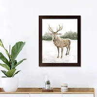 Winter Deer Walnut Framed Print Under Plexiglass