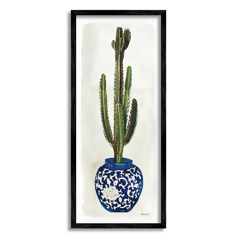 Stupell Industries Cactus in Blue Ornate Vase Wall Accent with Frame