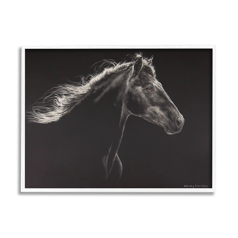 Stupell Industries Strong Equestrian Portrait Minimal Black Horse in White Frame Wall Art