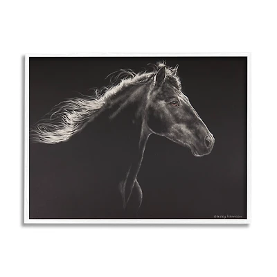Stupell Industries Strong Equestrian Portrait Minimal Black Horse in White Frame Wall Art