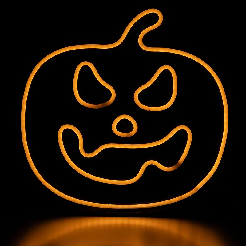 15" Orange LED Neon Style Jack-O-Lantern Halloween Window Silhouette