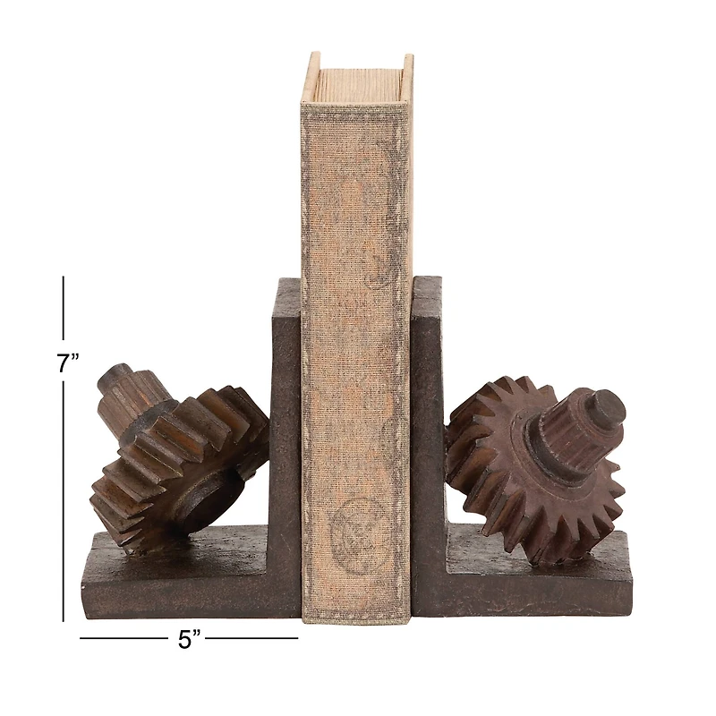 Brown Industrial Gear Bookends Set