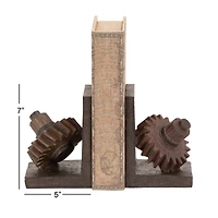 Brown Industrial Gear Bookends Set