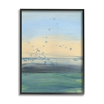Stupell Industries Conceptual Yellow Ocean Sunset Blue Paint Splatter in Frame Wall Art
