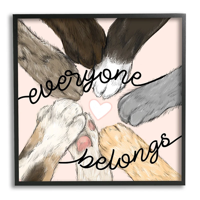 Stupell Industries Everyone Belongs Inclusivity Phrase Pet Cat Paws Framed Wall Art