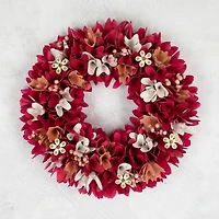 13" Fuchsia Pink & White Wooden Floral Wreath with Berries