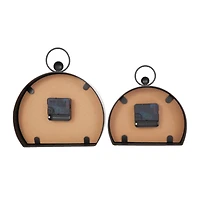 Wooden Semicircle Clock Set with Brown Wooden Frame & Ring Handle