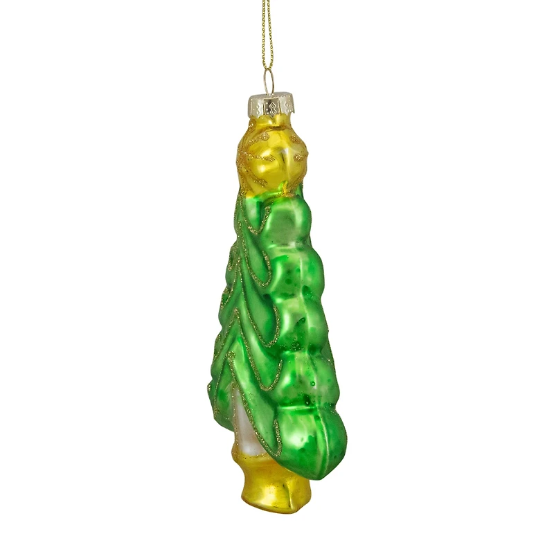 5" Pearl & Glitter Green & Gold Glass Christmas Tree Hanging Ornament