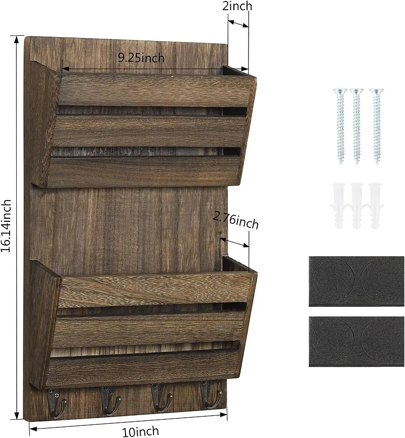 NEX™ Rustic Brown Mail and Key Holder with 4 Hooks