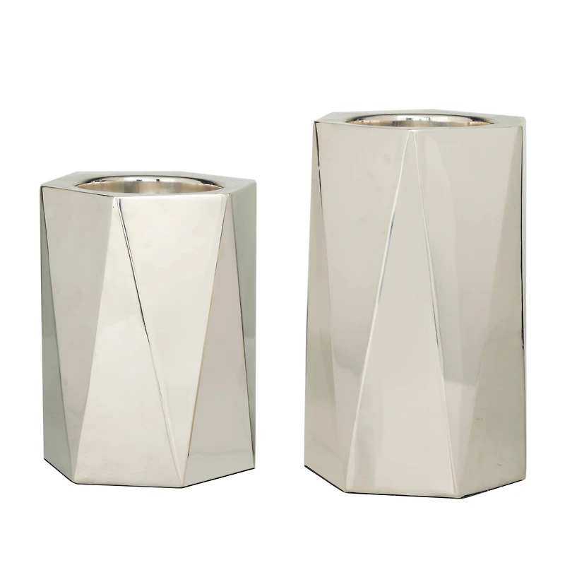 Silver Stainless Steel Glam Candle Holder, Set of 2" 10", 8"