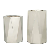 Silver Stainless Steel Glam Candle Holder, Set of 2" 10", 8"