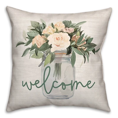 Welcome Jar of Flowers Throw Pillow
