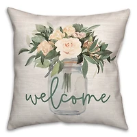 Welcome Jar of Flowers Throw Pillow