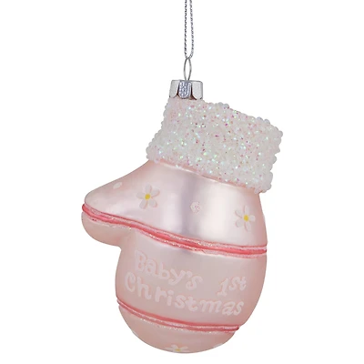 Baby's 1st Christmas Pink Mitten Glass Ornament