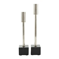 Silver Aluminum Slim Candle Holder with Black Block Base Set