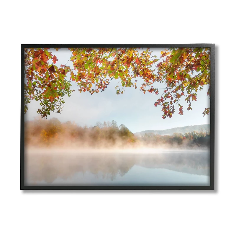 Stupell Industries Foggy Autumn Lake Landscape Fall Tree Leaf Overhang Framed Wall Art