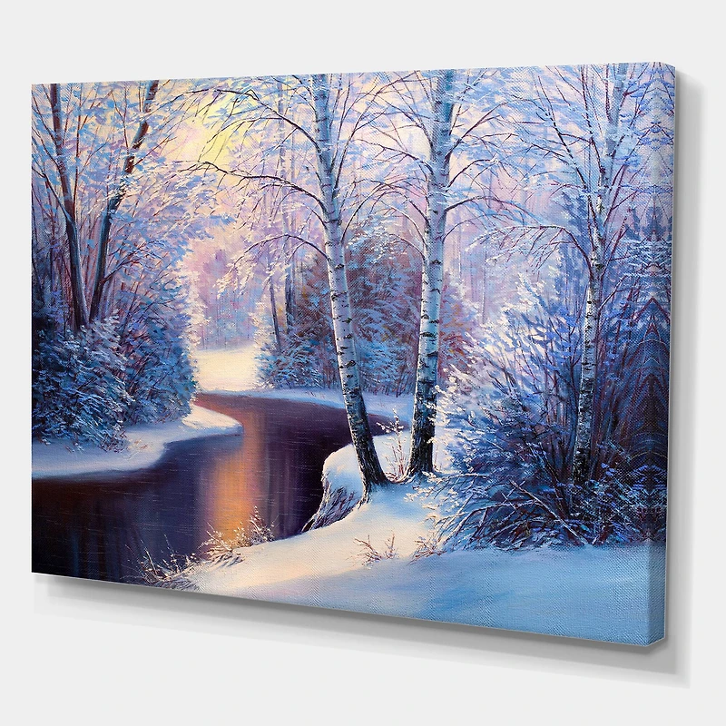 Designart Christmas Forest with River & Trees I Canvas Wall Art