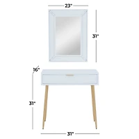 Set of 2" White Wood Contemporary Console Table with Mirror, 31" x 31" x 16"