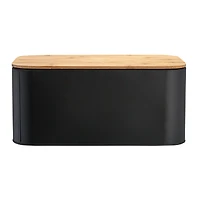 Hello Honey® 11.75" Black Metal Bread Bin with Bamboo Lid