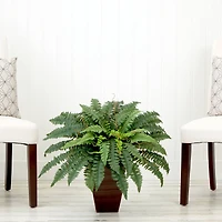 23" Artificial Boston Fern Plant with Tapered Bronze Square Metal Planter