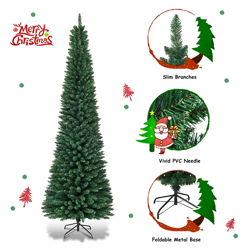 Costway 8ft. Unlit Pencil Artificial Christmas Tree