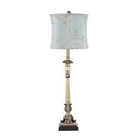 Set of 2 Tuscan Hexagonal Gold Metal and Polystone Floral Buffet Lamp, 32.50" x 11" x 11"