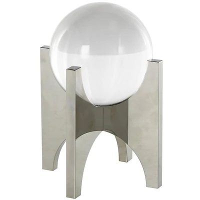 8.25" Clear Glass Orb Sculpture with Silver X-Shaped Stand