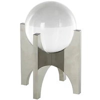 8.25" Clear Glass Orb Sculpture with Silver X-Shaped Stand