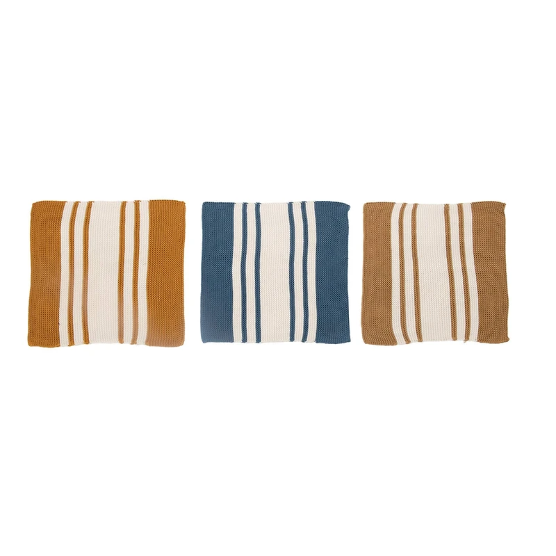 Hello Honey® Brown & Blue Striped Square Cotton Dishcloth Set