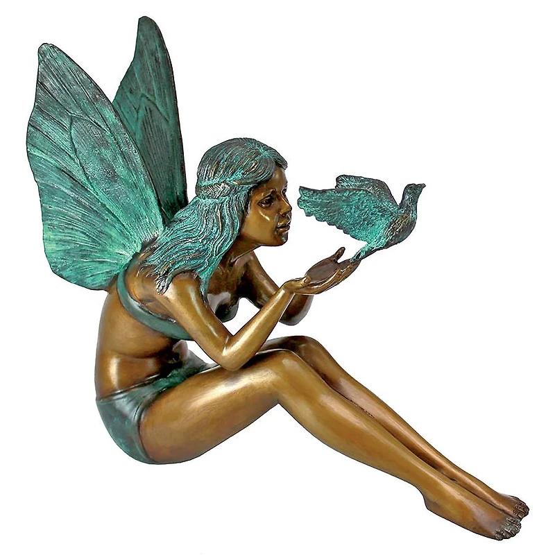 Design Toscano 11" Bird Fairy Cast Bronze Garden Statue