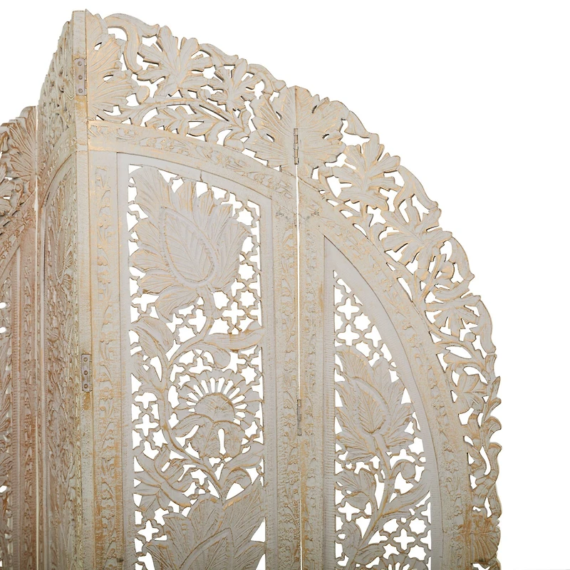 White Mango Wood Eclectic Room Divider Screen, 72 " x 60 " x 2 "