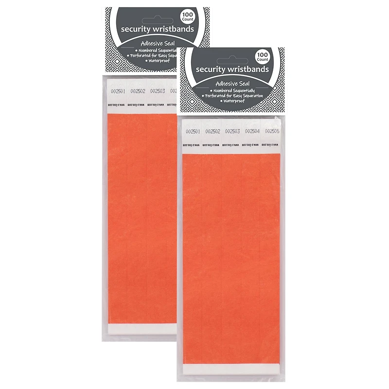 C-Line® DuPont™ Tyvek® Security Wristbands, Orange, 2 Packs of 100 each