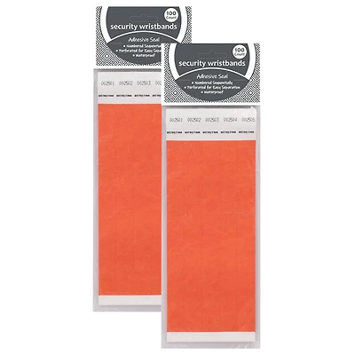 C-Line® DuPont™ Tyvek® Security Wristbands, Orange, 2 Packs of 100 each