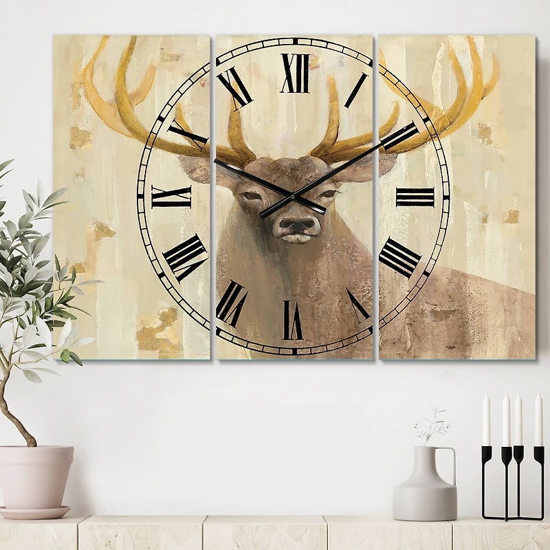Designart 'Goldern Deer Iii Farmhouse Multipanel Wall Clock